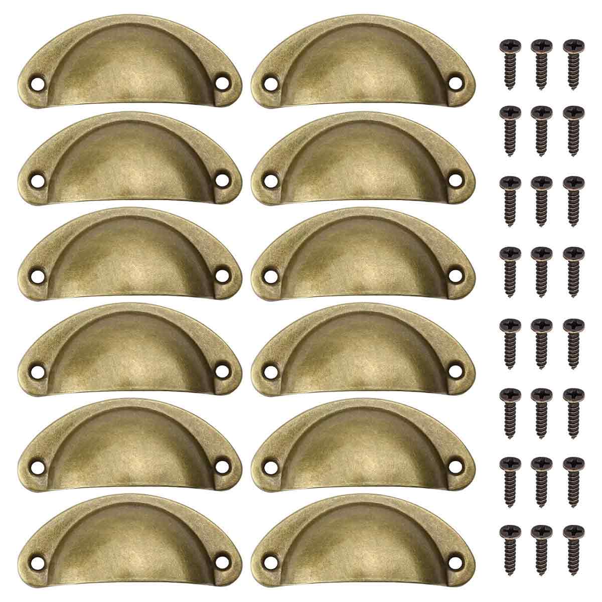 12 Möbelgriffe, Bronzeschale, Halbmondförmig, Aus Messing, Mit Schrauben, Für Schränke, Schubladen Und Kommoden