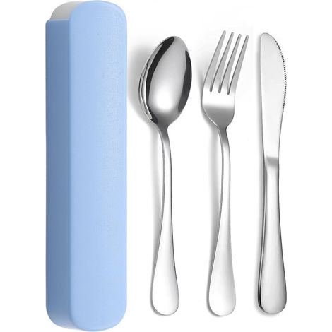 3-teiliges Besteckset Aus Edelstahl, Gabel, Löffel, Messer, Aufbewahrungsbox, Spülmaschinenfest, Ideal Für Camping, Picknick, Reisen, Schule Und Büro.