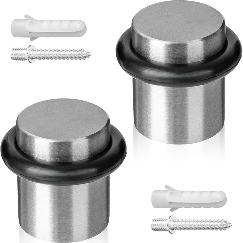 2 Türstopper, Gebürsteter Edelstahl, Ø20x25mm, Inklusive Schrauben Und Dübel, Für Zuhause Und Büro