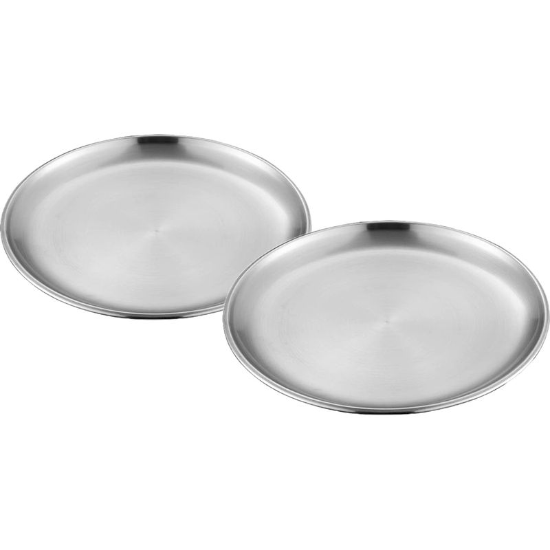 Set Aus 2 Runden Edelstahltellern, 17 Cm, Rostfrei, Spülmaschinenfest, Für Abendessen, Camping, Picknicks