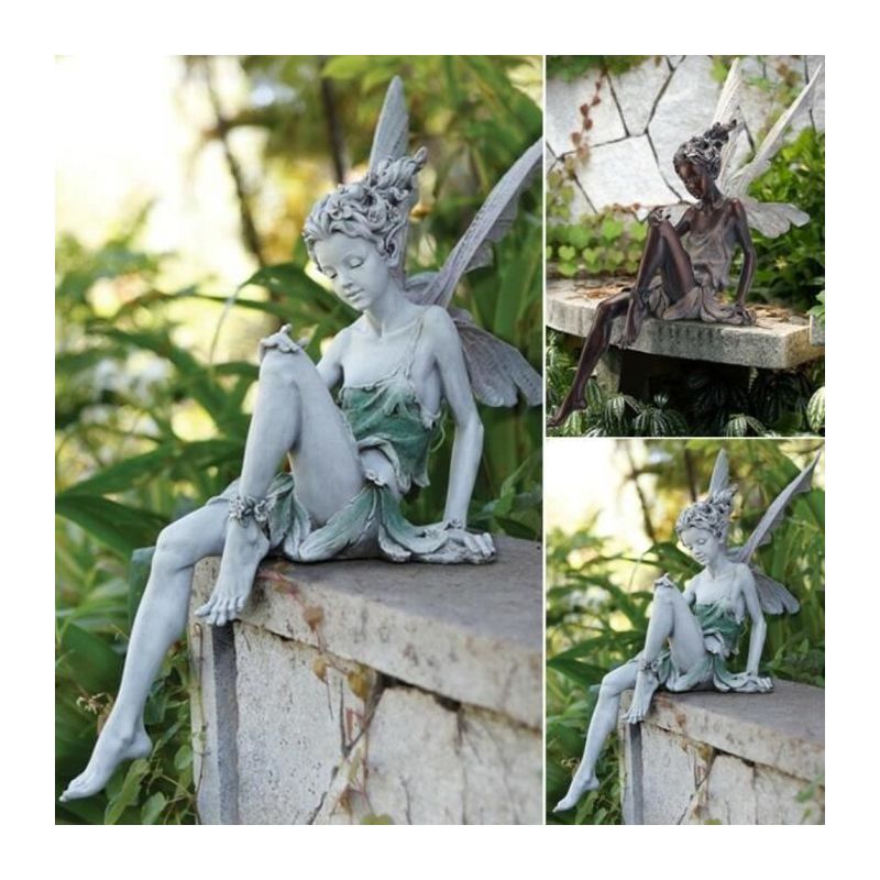 1-teilige Feenfigur Aus Kunstharz, Weiß Und Hellgrau, Außendekoration Für Garten, Brunnen Oder Teich