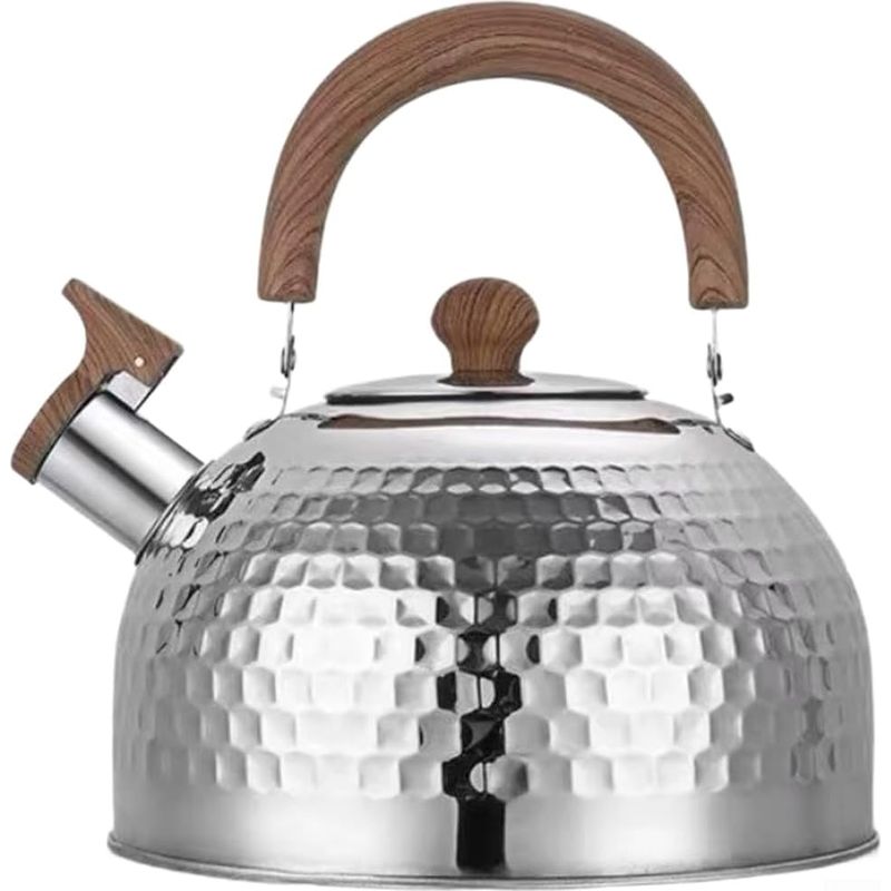 Pfeifkessel, Edelstahl 201, Flacher Boden, Holzgriff, Induktions- Und Gasgeeignet, Fassungsvermögen 2 L, 3 L, 4 L