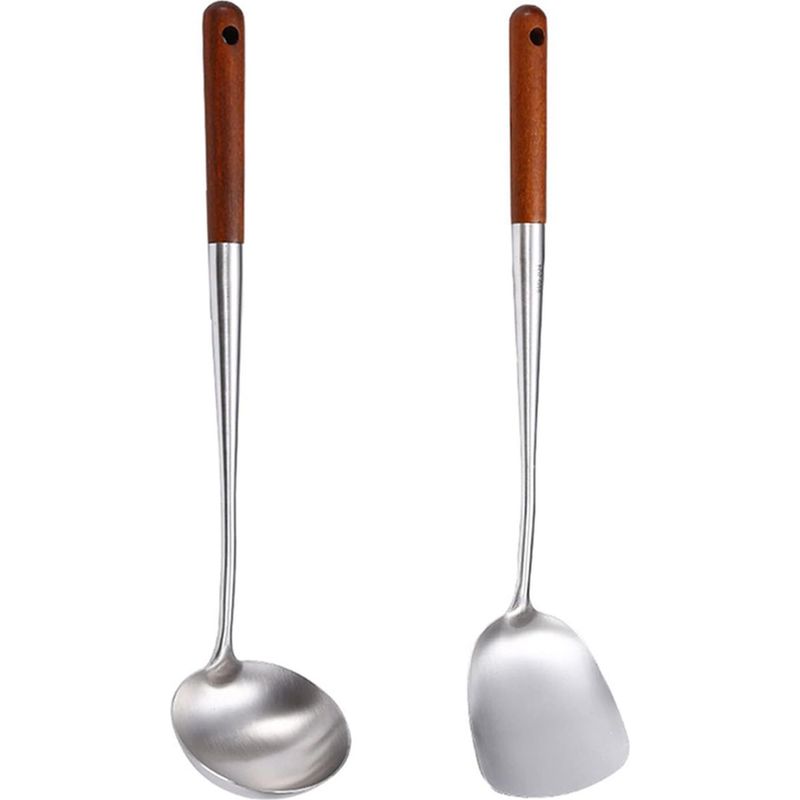 Wok-spatel, Edelstahl 304, 43 Cm Lang, Ergonomischer Griff, Hitzebeständige Küchenutensilien