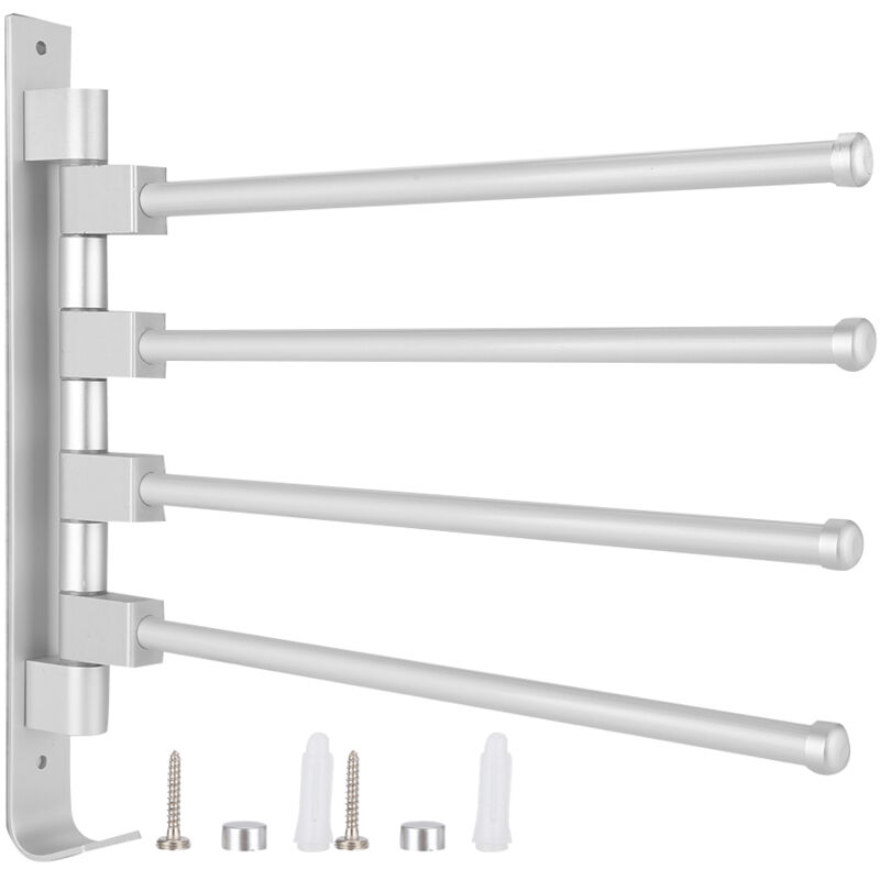 Mobiler, Wandmontierter Handtuchhalter Aus Aluminium Mit 4 Stangen Und Haken, Organizer Für Badezimmer Zu Hause Und Im Hotel.