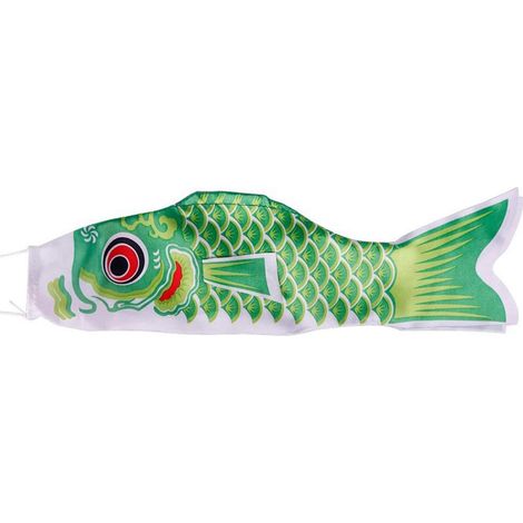 1 Windsack, Japanischer Karpfen, Satin, 70 Cm, Grün, Hängedekoration Für Garten Und Hof