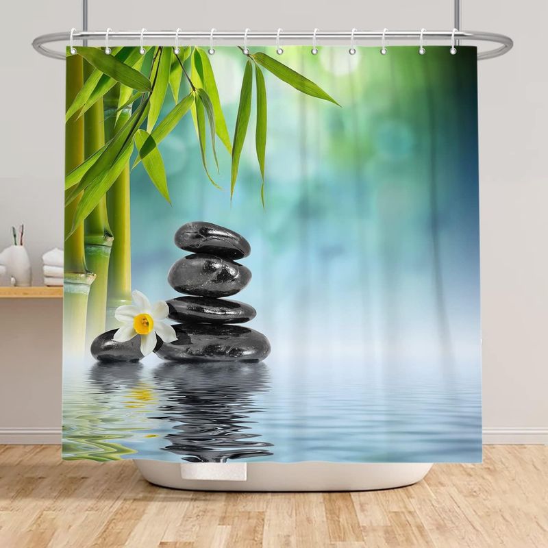 Duschvorhang, Polyester, Wasserdicht, Grüner Bambus, 140 X 180 Cm, Badezimmer