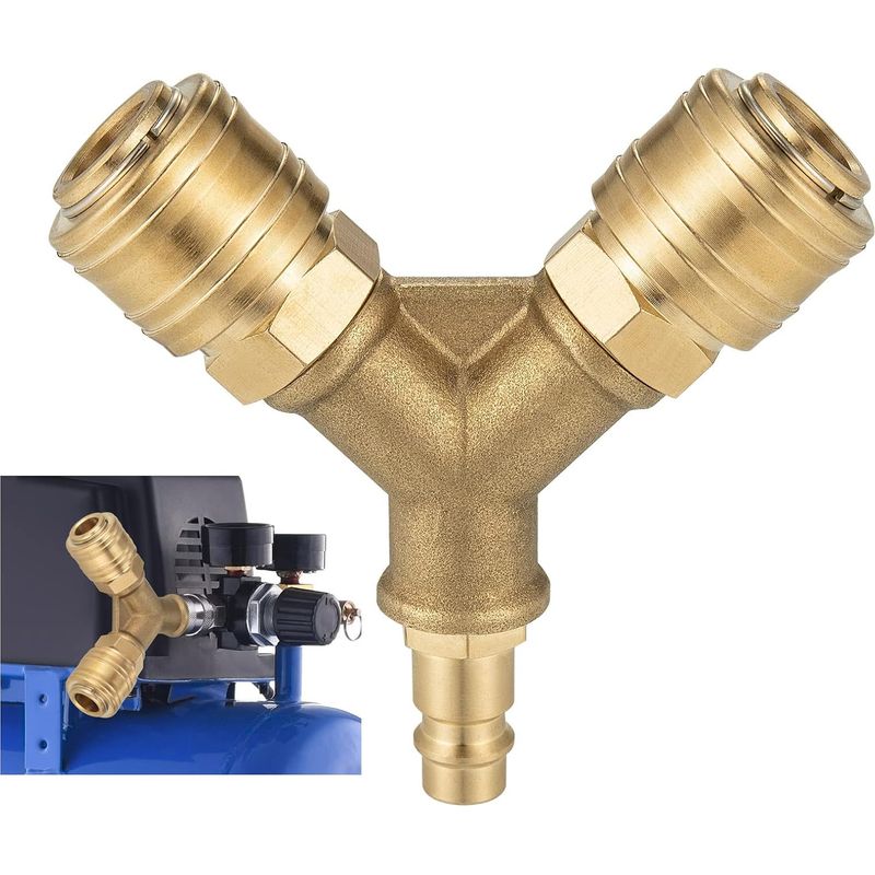 1 Y-förmiger Luftverteiler, 2-wege-druckluftanschluss, 1/4"-gewindeanschluss, Vernickeltes Messing, Für Kompressoren Und Druckluftwerkzeuge