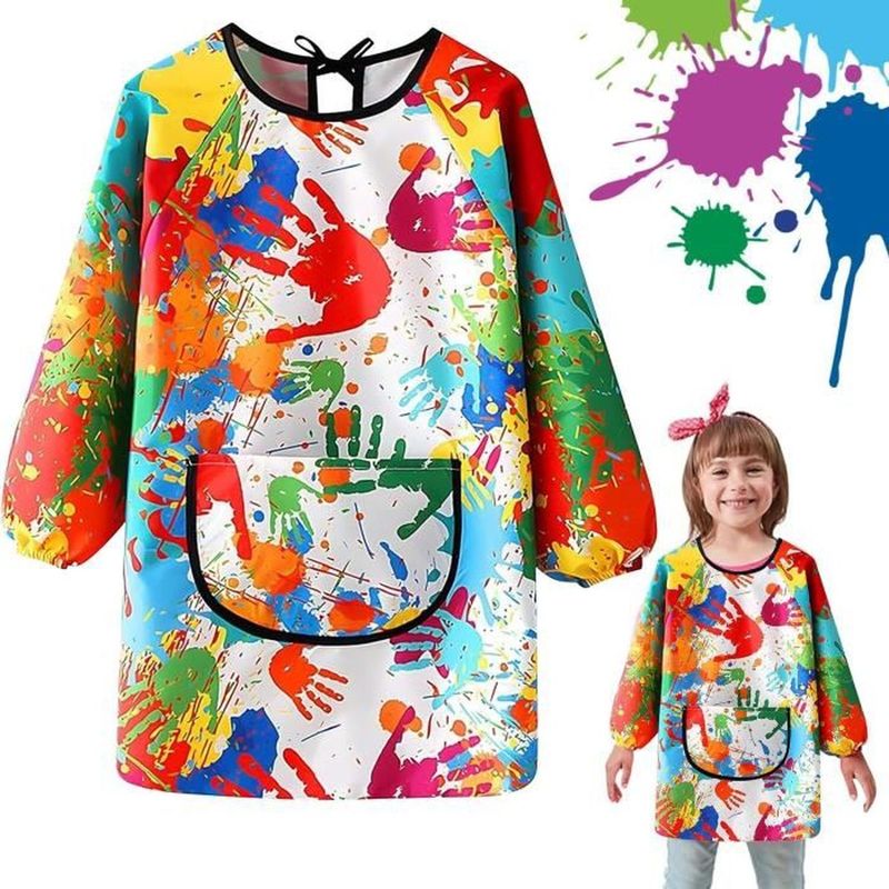 1 Kinder-malschürze, Wasserdicht, Langärmelig, Mit Taschen Für Kreative Aktivitäten, Alter 6-12 Jahre