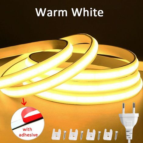 1 X Cob-led-streifen, 3 M, 220 V, Wasserdicht Mit Schalter – Warmweiß 3000 K, Für Den Innen- Und Außenbereich