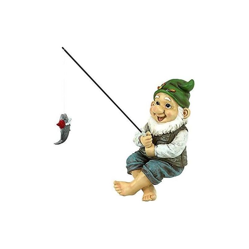 Gartenzwerg, Fischer Mit Fisch, Dekorativer Zwerg Aus Steinähnlichem Kunstharz, 8 X 10 X 14 Cm, Für Den Innen- Und Außenbereich