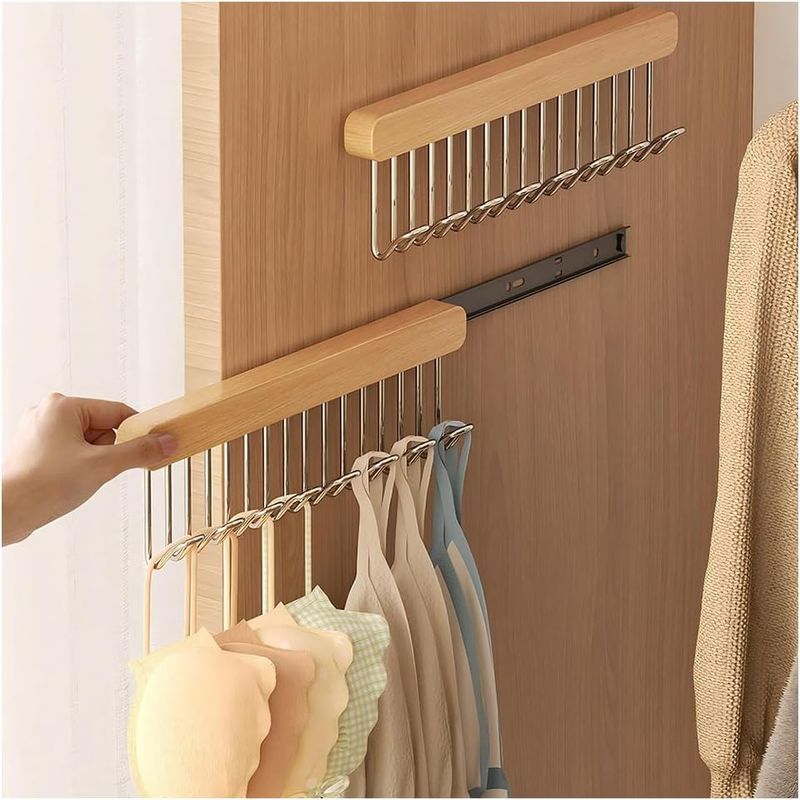 Set Aus 2 Ausziehbaren Gürtelhaltern, 8 Haken, Holz Und Stahl, Für Kleiderschrank, Wandorganizer