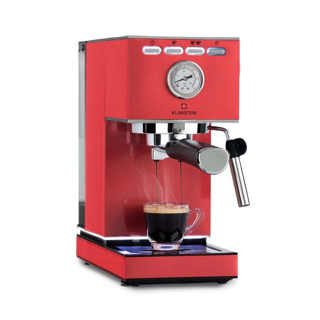 Klarstein - Pausa Espressomaker, Siebträger mit 1350 Watt, Espressomaschine 9 Bar Druck, Espresso Siebträger mit Wassertank: 1,4 Liter Edelstahl ,rot