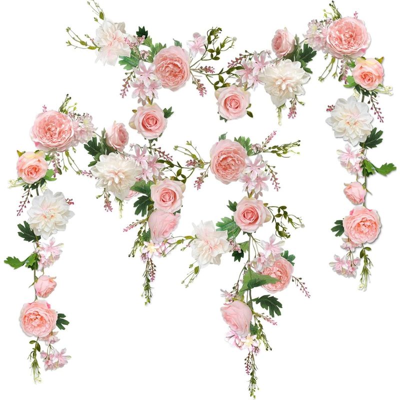 2-teilige Girlande, 180 Cm, Künstliche Blumen, Rosa Pfingstrosen, Seide, Gartendekoration, Hochzeit, Party