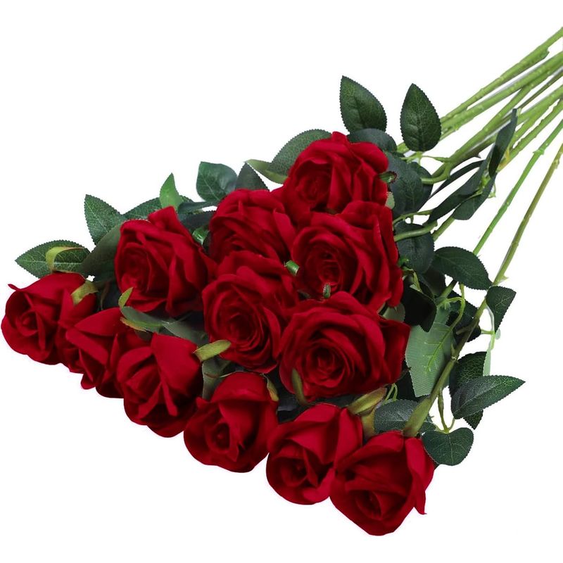 12 Künstliche Rosen, 51 X 7 Cm, Verstellbare Stiele, Flanellrose, Hochzeits- Und Gartendekoration