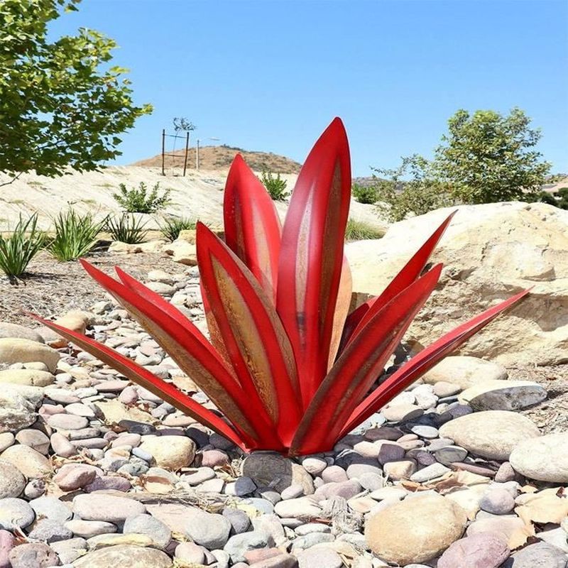 1 Set Mit 9 Blättern, Rustikale Agaven-metallskulptur, Gartendekoration, Rot, 35 Cm