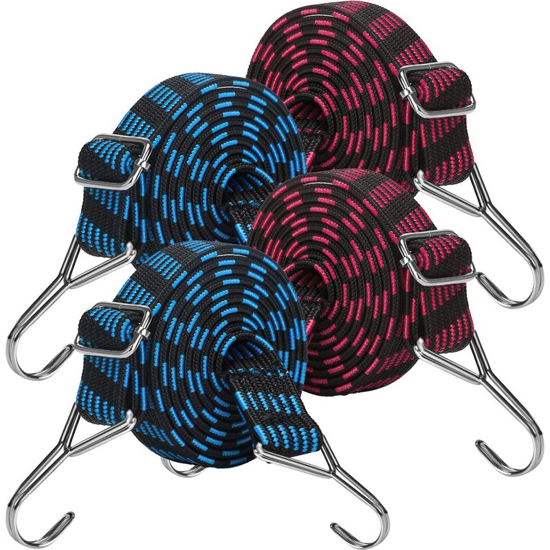 4er-pack Elastische Bungee-seile, Flache Gummiseile Mit Metallhaken, Verstellbarer Gurt Für Fahrrad, Motorrad, Camping