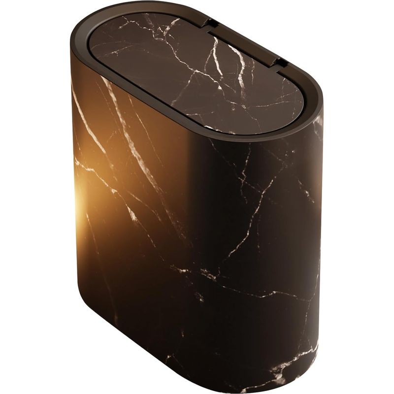 Abfalleimer Mit Deckel, Holz- Oder Marmoroptik, Kompakt, Für Badezimmer, Büro, Küche, Wohnzimmer, Schwarz