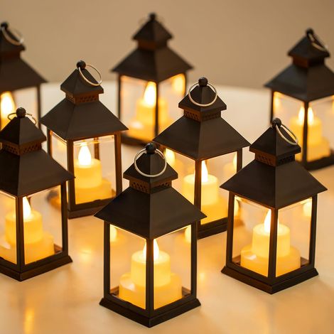 Set Mit 10 Trapezförmigen Led-laternen – Glas Und Abs-kunststoff – Flackerndes Licht – Für Die Dekoration Im Innen- Und Außenbereich