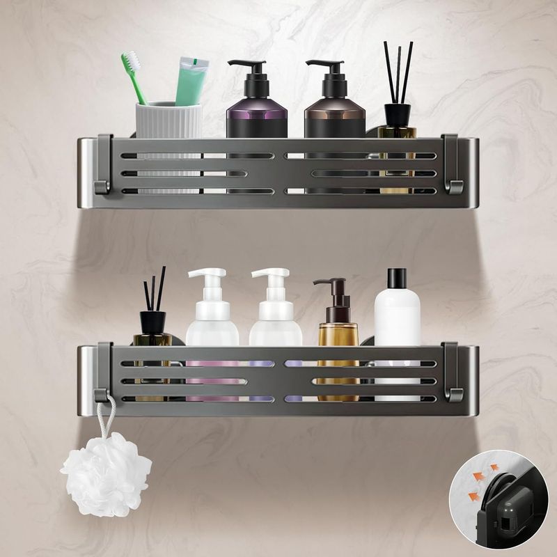 2er-set Duschablagen, Edelstahl/aluminium, Starke Saugnäpfe, 10 Kg, 6,6 X 32 X 13 Cm, Badezimmer/küche