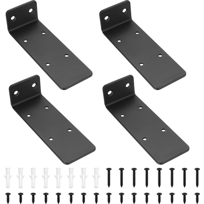 4-teiliges Regalträger-set, 140 Mm Wandmontage, Schwarzer Stahl, Verdeckte Befestigung, Küche, Wohnzimmer, Büro