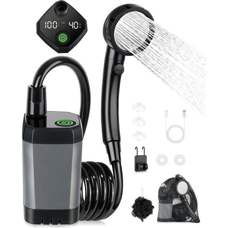 1 Camping-duschset, Tragbare Elektrische Pumpe Mit Smart-display, 4 Sprühmodi, Für Wandern Und Outdoor-aktivitäten
