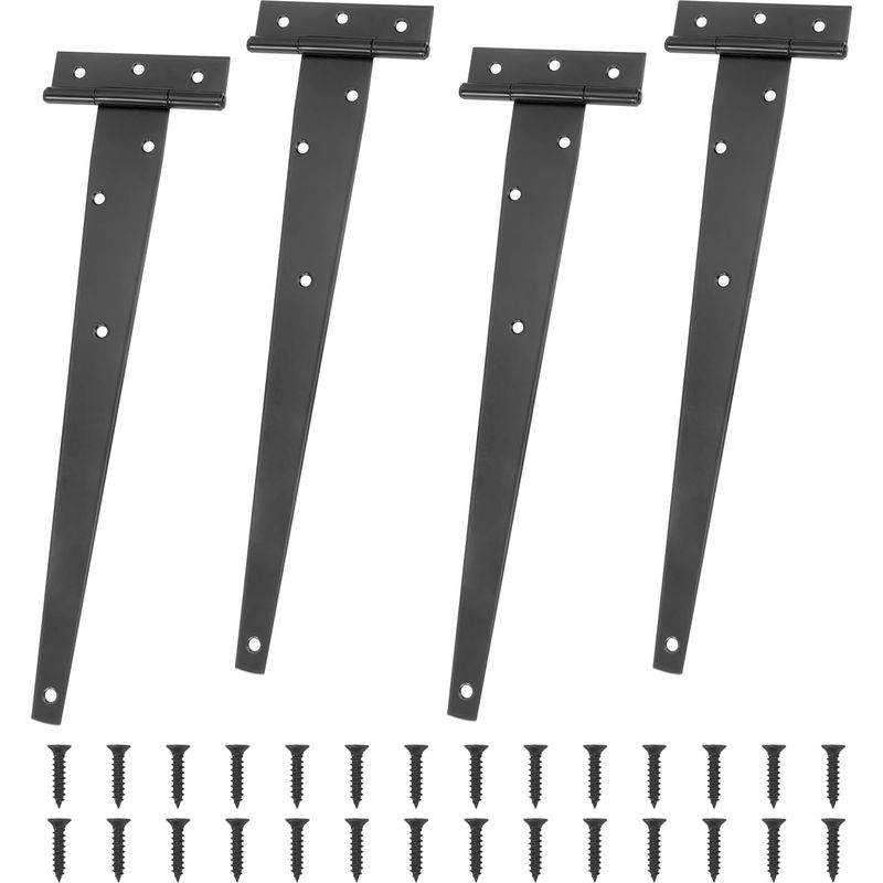 Set Mit 4 Schwarzen, Verzinkten T-scharnieren (300 Mm), Hochleistungsausführung Mit Schrauben Für Scheunentore Und -türen