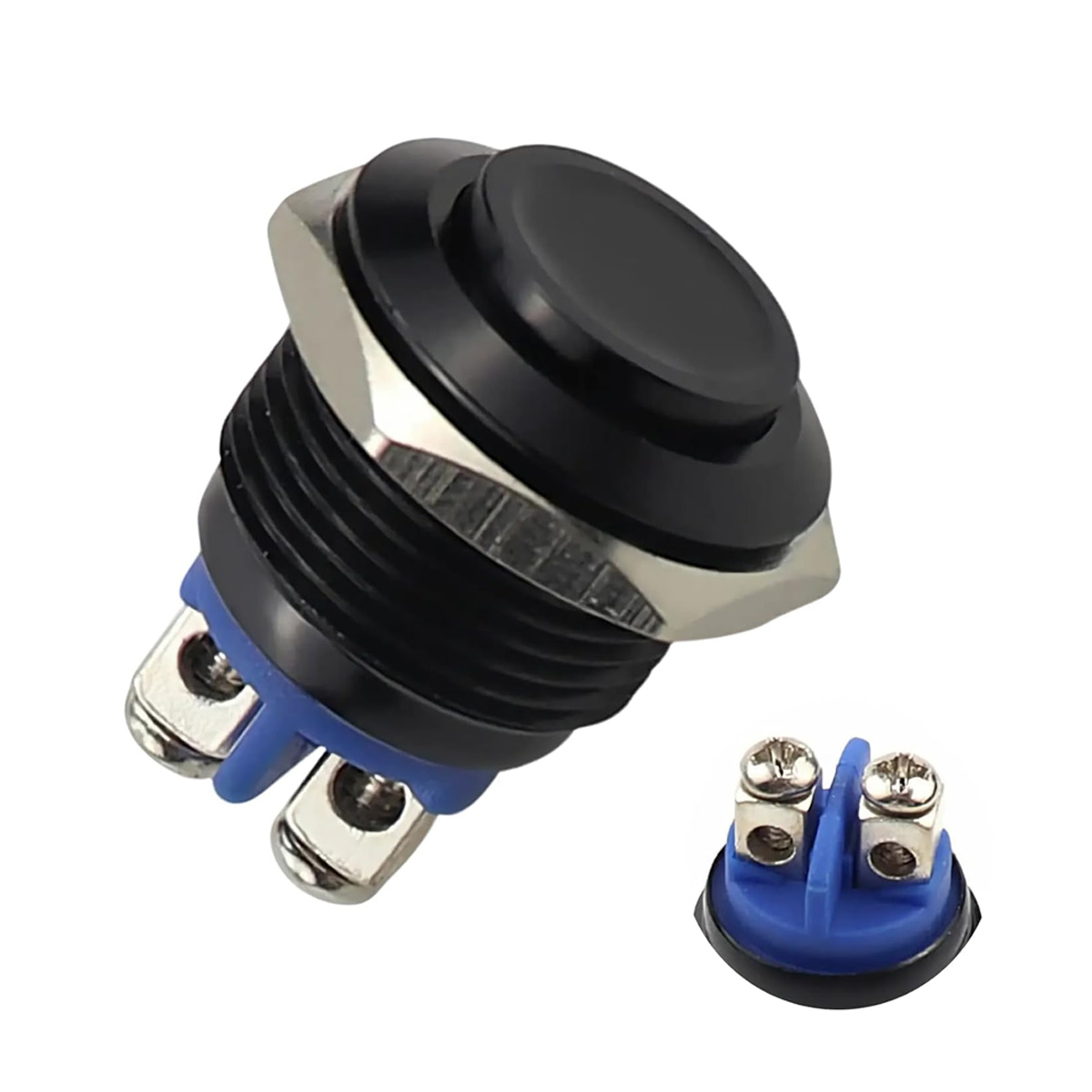 1x Druckknopfschalter 12v, Schwarzes Metall, Ip65 Wasserdicht, 16mm, Für Auto, Motorrad, Boot