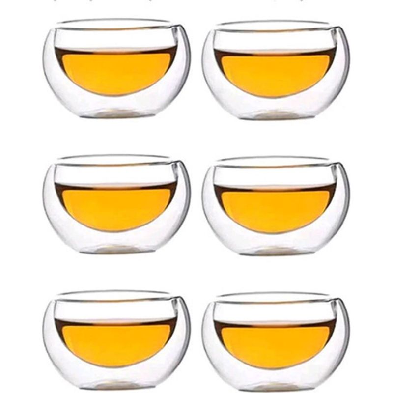 6-teiliges Doppelwandiges, Hitzebeständiges Glas-teetassenset, 50 Ml, Blumenmuster, Mit Deckel, Für Wohnzimmer Oder Büro