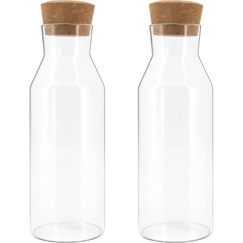 Set Aus 2 Glaskaraffen 1,2l Mit Holzdeckeln, Krüge Für Heiße Und Kalte Getränke (wein, Milch, Saft)