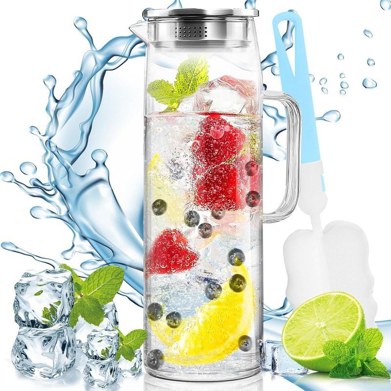 1,5-liter-glaskaraffe Mit Edelstahldeckel, Krug Für Heiße/kalte Getränke, Wein Und Limonade