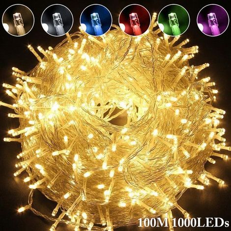 1 Lichterkette, 1000 Leds, 100 M, Ip44 Wasserdicht, 8 Modi, Transparentes Kabel, Für Drinnen Und Draußen, Weihnachten, Hochzeit, Party
