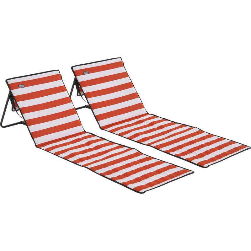 Set Aus 2 Gepolsterten Strandmatten, Weiß Und Rot, Strandmatratze Mit Mehrfach Verstellbarer Rückenlehne, 142 X 51 X 40 Cm