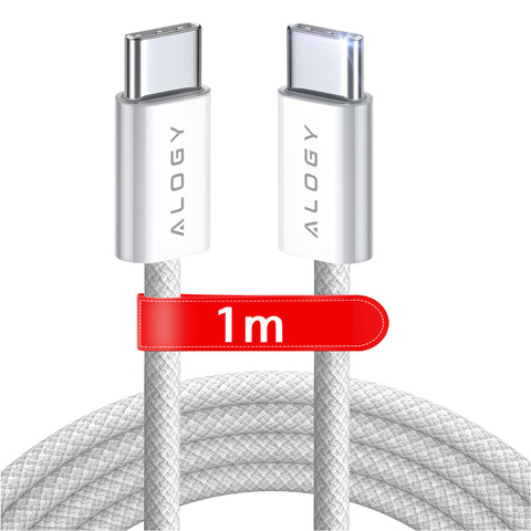 Usb-c Typ C Kabel, Leistungsstark Und Schnell (60 W Pd), 1 M, Für Iphone 15/pro/max, Ipad, Macbook, Nylonkabel, Alogy Weiß