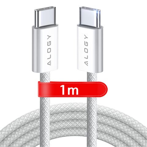 Usb-c Typ C Kabel, Leistungsstark Und Schnell (60 W Pd), 1 M, Für Iphone 15/pro/max, Ipad, Macbook, Nylonkabel, Alogy Weiß