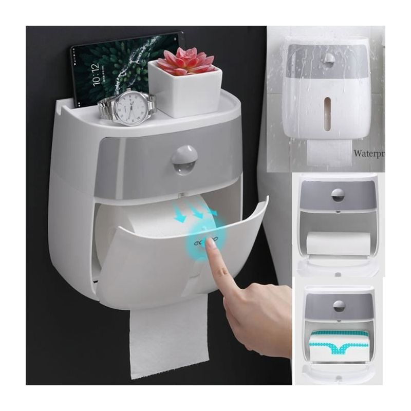 1 Toilettenpapier- Und Handtuchhalter, Doppelablage, Wasserdicht, Modernes Wandmontage-design Für Badezimmer