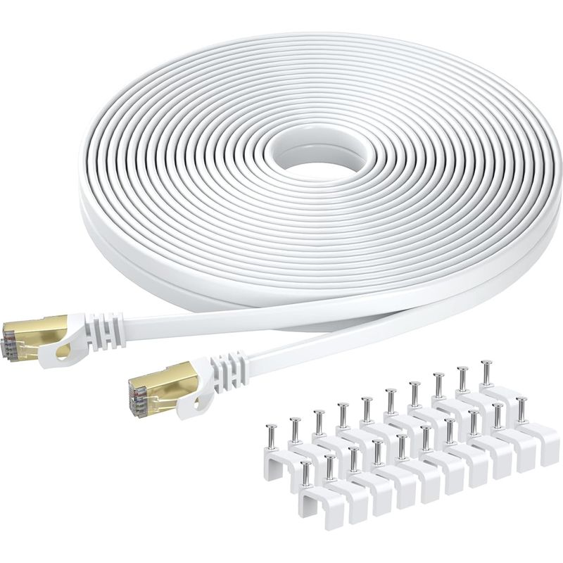 1 Cat-8-ethernetkabel, 20 M, Flacher Rj45-stecker, 40 Gbit/s, 2000 Mhz, Kupfer, Für Router Und Pc, Weiß