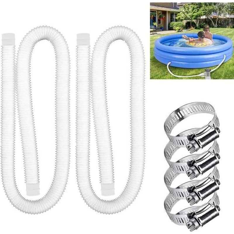 Set Aus 2 Flexiblen Und Wasserdichten 32-mm-poolschläuchen Mit 4 Befestigungsklemmen Und Wasserhahnanschluss, Für Aufstellpools Und Whirlpools