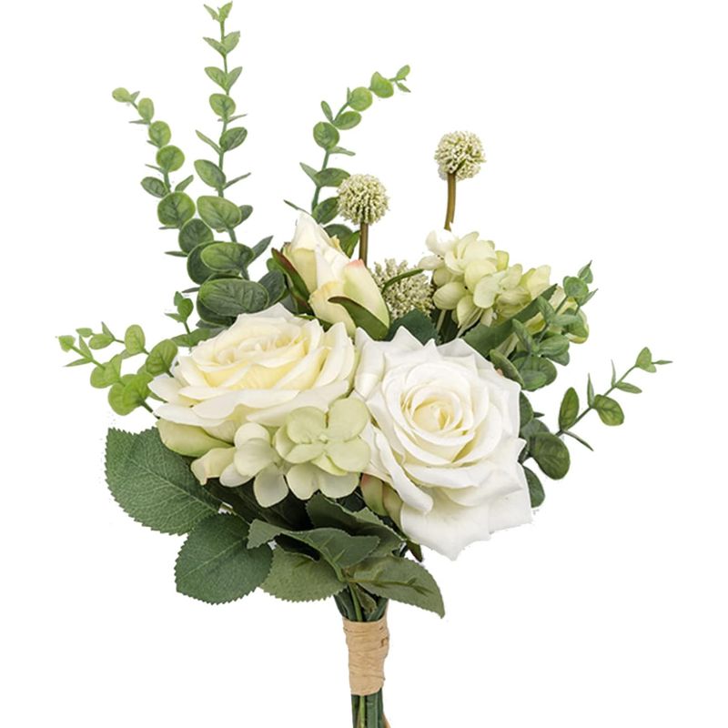 1 Strauß Künstlicher Blumen, 38 Cm, Weiße Rosen, Hortensien, Hochzeitsdekoration, Zuhause
