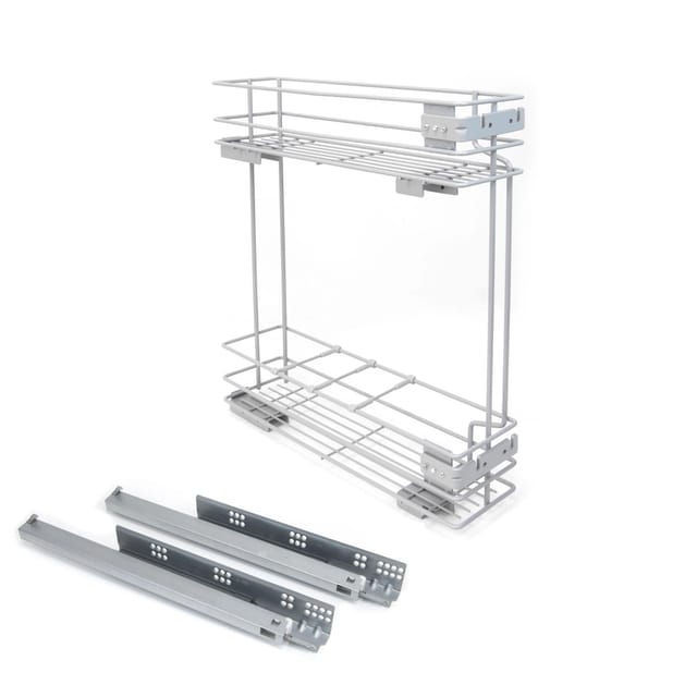 Flaschenhalter Supra, seitlich, mit Schließautomatik, Modul 150mm, Stahl, grau lackiert - Emuca