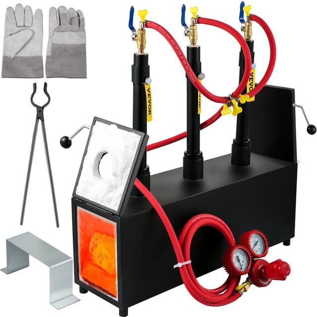 Gas Schmiedeofen 1350 °c, Brenner Schmiede 15 L, Schmiedeofen Drei Brenner Zweitürig Auskleidung Mit Aluminiumsilikatfaser, Metallschmiede Max. Leistung 230,4 Kwh / 786.000 Btu, Gasdruckregler - Vevor