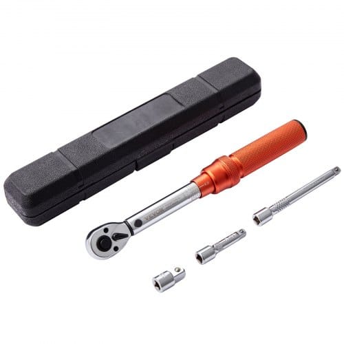 Drehmomentschlüssel 1/4', 2,3–23nm Drehmomentschlüssel Fahrrad & Motorrad Set, ± 3% Fehlergenauigkeit 2 Verlängerungsstangen 127 & 76,2mm, 1/2-1/4' Adapter, 72 Zähne Ratschenkopf Einstellbar - Vevor