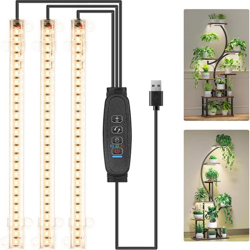 Kweeklamp – Groeilamp – 3-streifen-pflanzenlampe (33 Cm) – Ip54 Wasserdicht – Led-grosslampen Für Zimmer- Und Blumenpflanzen – Mit Einem Timer Für 3/9/12 Stunden Und 10 Einstellbaren Stufen Ausgestatt