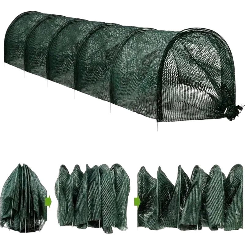 Pflanzentunnel – Gartentunnel Aus Feinmaschigem Polyethylen-netz – Netztunnel Mit Stabilen Metallbügeln – Pflanzenschutz – Folientunnel – 3 M X 45 Cm – Dunkelgrün