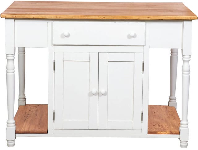 Doppelseitige Werkbank aus massivem Lindenholz mit antikierter weißer Struktur und Platte mit natürlichem Finish L130xPR80xH88 c