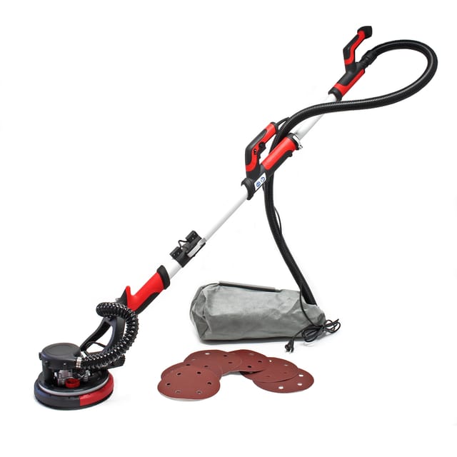Wiltec - Profi Trockenbauschleifer 750 w, Wandschleifer Deckenschleifer mit 225 mm Schleifteller, Langhalsschleifer mit Absaugung, Zubehör und