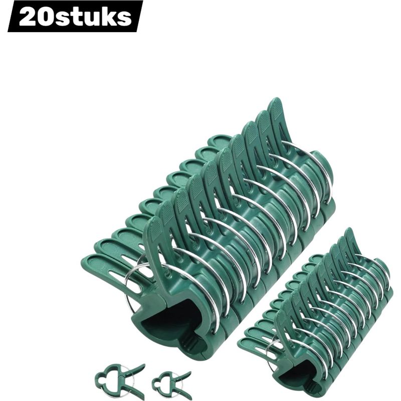 Set Mit 20 Pflanzenclips – Stützen Für Kletterpflanzen – Flexible Bänder Für Stängel Und Zweige – Gartenzubehör – 10 Große + 10 Kleine Clips – Grün