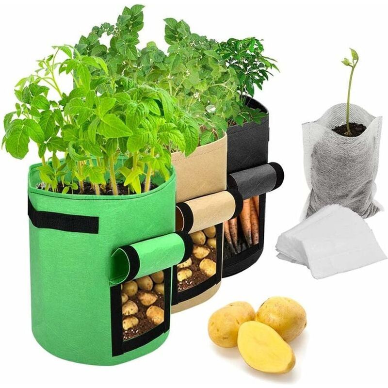 Kartoffel-pflanzsäcke – 3er-pack – 38 Liter (10 Gallonen) Pflanzsäcke – Pflanzsäcke Aus Vliesstoff Mit Belüftung