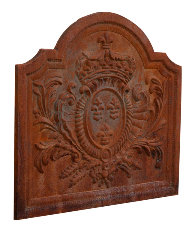 Biscottini - Gusseisenplatte Giebel mit Emblem für Kamin Kaminblende Funkenfänger Schutzgitter Schonen Sie Boden und Wand Bodenschutzwand