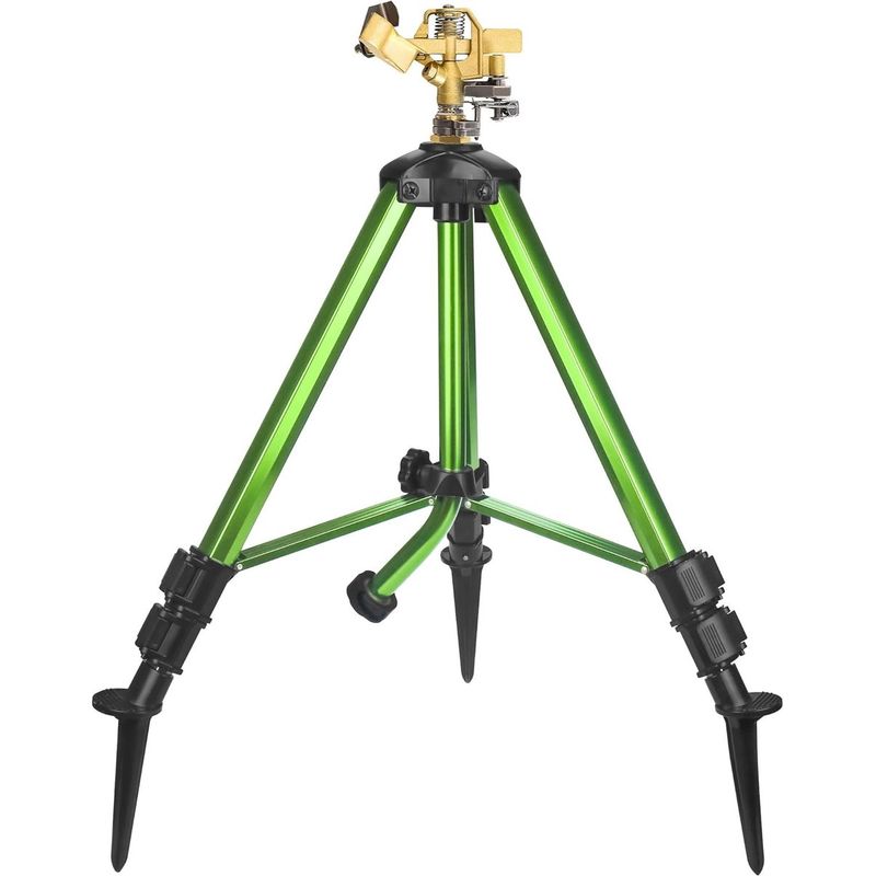 Dreibein-impulsregner Mit Stiften – 360° Drehbar Mit Verlängerungsbeinen – Verstellbarer Messing-sprühkopf Und 3/4"-nh-schlauchanschluss