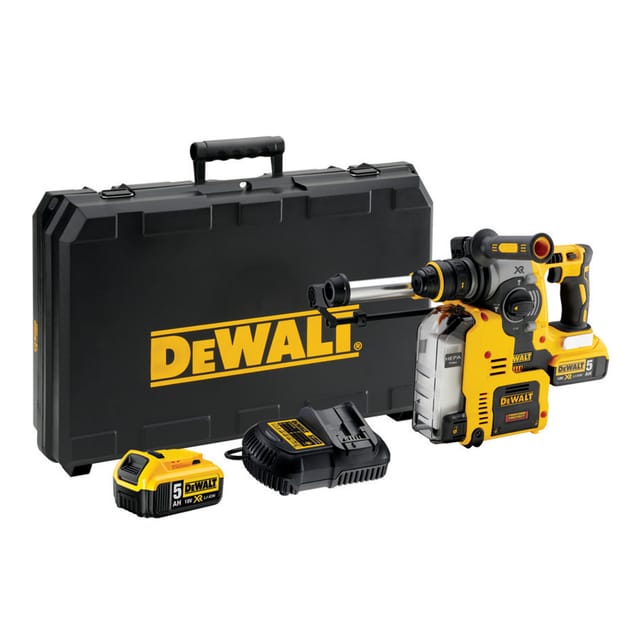 Akku-Kombihammer, 18 v, incl. 2x Akku xr 5 Ah, Schnellladegerät, Schnellspann-Bohrfutter, Staubabsaugung, Zubehör, TSTAK-Box - Dewalt